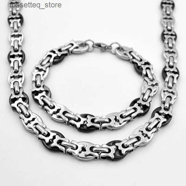 Charme pulseiras de aço inoxidável colar conjunto 10mm geométrico bizantino link corrente prata cor banhado a ouro homens mulheres presente sc72 s l240319