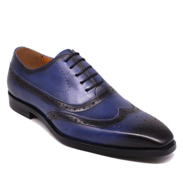 HBP Non-Brand Stringate eleganti scarpe oxford da uomo blu in vera pelle italiane