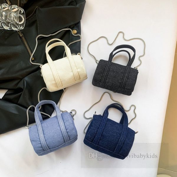 Borse Boston per bambini ragazzi ragazze borsa a tracolla singola circolare in denim di colore puro per bambini borse a tracolla con catena in metallo Z7219