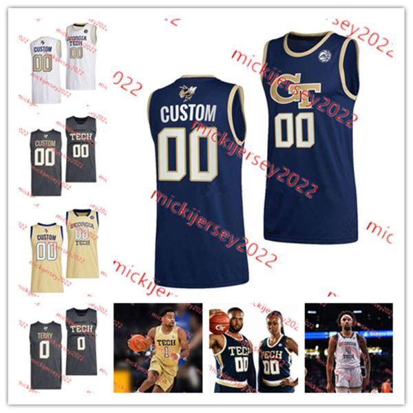 Dennis Scott Georgia Tech Maglia da basket Jarrett Jack Matt Harpring 20 Tom Hammonds John Salley Stitched Georgia Tech Giacche gialle Maglie