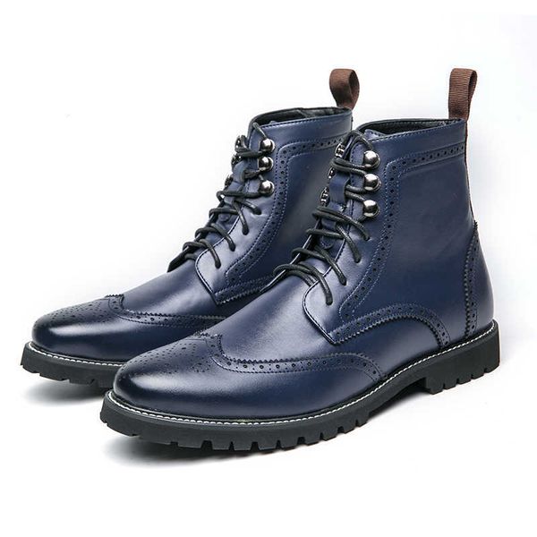 Não-marca mais recente designer tamanho hbp 38-48 cor azul durável rendas até ocasiões formais utilizáveis botas de tornozelo de couro masculino