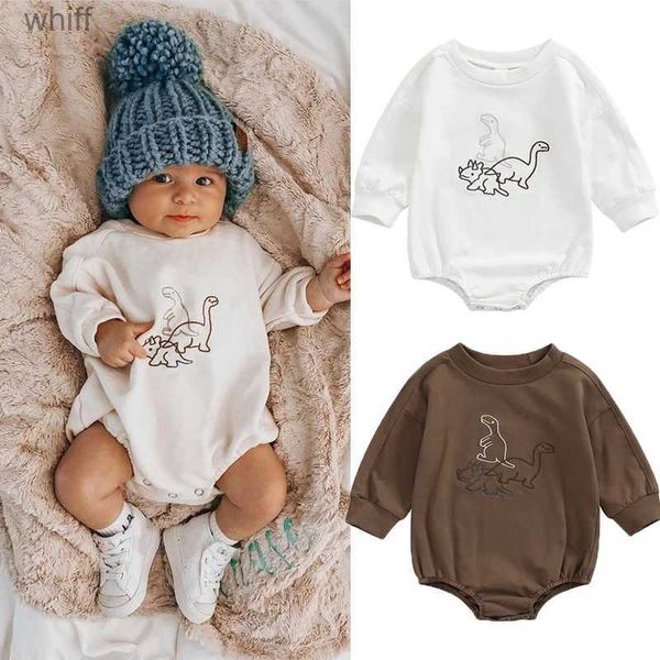 Strampler 2022-07-06 Lioraitiin 0-18M Herbst Baby Mädchen Jungen Nette Strampler Cartoon Dinosaurier Druck Langarm Sweatshirt JumpsuitsC24319