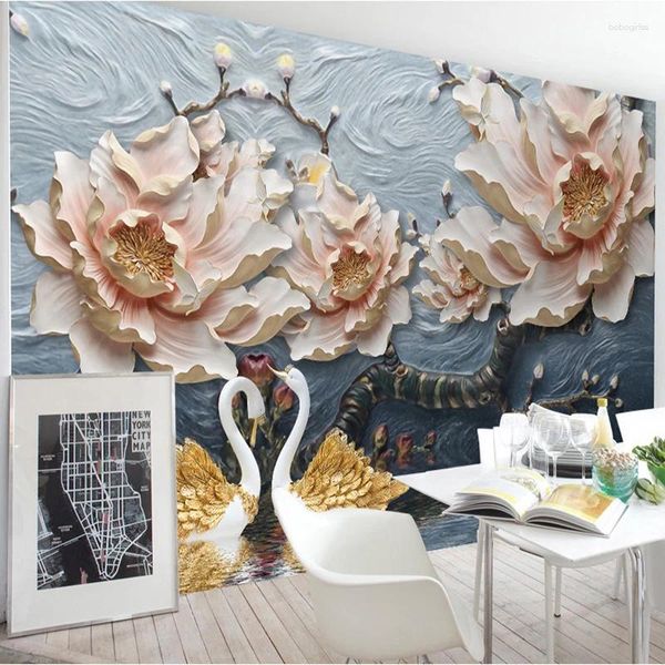 Tapeten 3D Stereo Relief Blumen Wandbild Tapete Wohnzimmer TV Sofa Studie Hintergrund Wandverkleidung Chinesischen Stil Wohnkultur Papiere