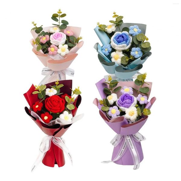 Fiori decorativi lavorati a maglia bouquet di fiori ornamento lavorato a maglia per il compleanno della moglie fidanzata