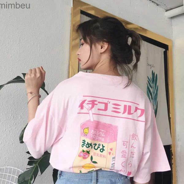 Женская футболка в Корейском стиле, женская модная одежда, летняя повседневная розовая свободная футболка с буквенным принтом в консервативном стиле TopsC24319