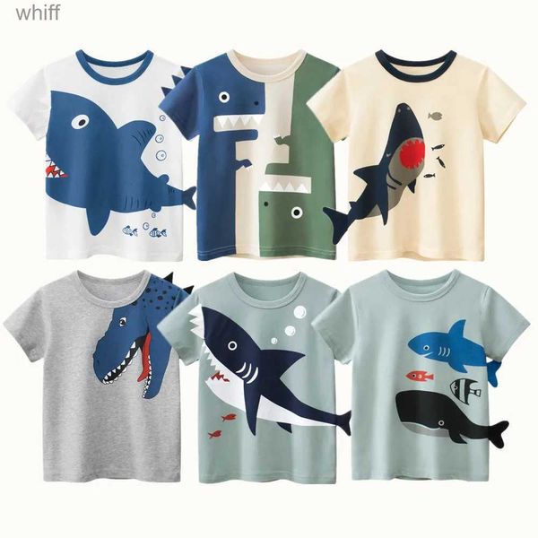 T-shirt 2022 Abbigliamento per bambini per ragazzi 100% cotone Lovely 3D Sharks Dinosaur Cartoon T-shirt a maniche corte Bambini Casual Sport Tees TopsC24319