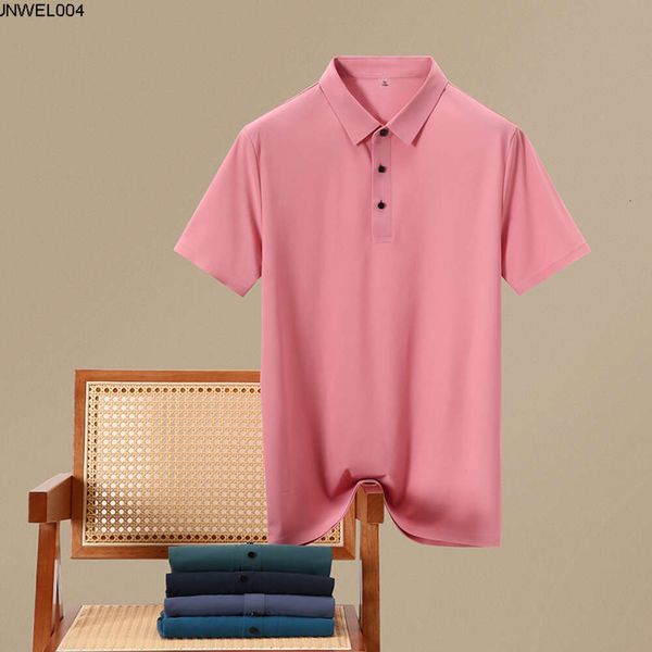 Designer masculino polo camisa de seda gelo traceless respirável legal camiseta verão cor sólida branco begônia vermelho {categoria}