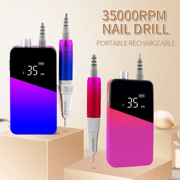 Kits 35000rpm Gradiente Cor Lidar Recarregável Prego Broca Portátil Sem Fio E Arquivo Elétrico Prego Broca Hine Set Manicure