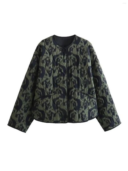 Capispalla Taglie forti Abbigliamento da donna Cappotto Cardigan a maniche lunghe senza colletto Giacca termica laminata in cotone con stampa irregolare Leggera