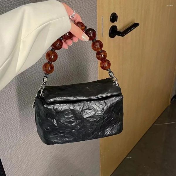 TOOT 2024 Deri Öğle Yemeği Kutusu Boncuklu Küçük Kare Çanta Yılan Kemik Zinciri Crossbody Retro Basit Cep Telefonu Çantalar ve Çantalar