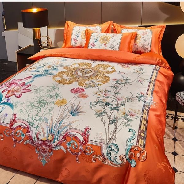 Conjunto de edredom conjuntos de cama designer 2024 primavera verão outono luz luxo jacquard grande edição impressão digital conjunto de colcha de quatro peças conjunto de folhas high-end