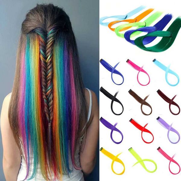 Perucas sintéticas lupu cabelo sintético arco-íris em linha reta ombre peças de cabelo clipe no cabelo alta temperatura falso acessórios de cabelo 240329