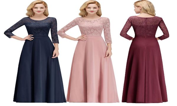 Novo designer barato 34 mangas compridas mãe de vestidos de noiva renda superior colher pescoço até o chão formal festa de noite vestido de baile cps1072879288