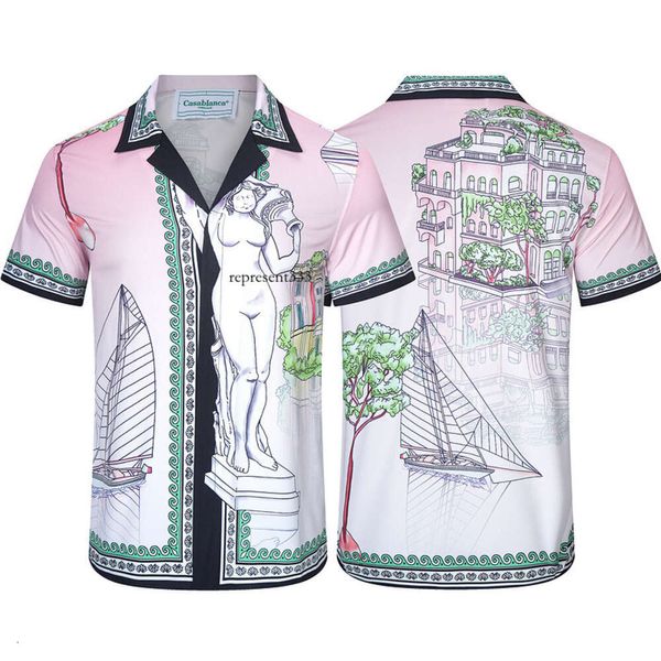 Casablanca-T-Shirt, Statue-Gebäude-Segelboot-Druck, lässig, locker, hawaiianischer Farbverlauf, Casablanca-Männer und Frauen, kurzärmeliges Hemd, Paar