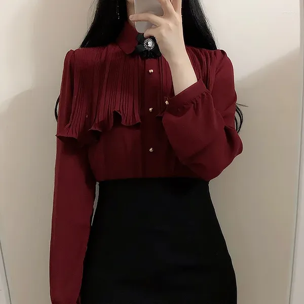 Frauen Blusen Airrval Frühling Herbst 2024 Koreanische Stil Büro Dame Camisas Mujer Langarm-shirt Frauen Tops Rüschen Chiffon bogen