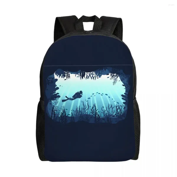 Mochila Deep Sea Caveran Diver Viagem Mulheres Homens Escola Laptop Bookbag Mergulho Explorar College Student Daypack Bags