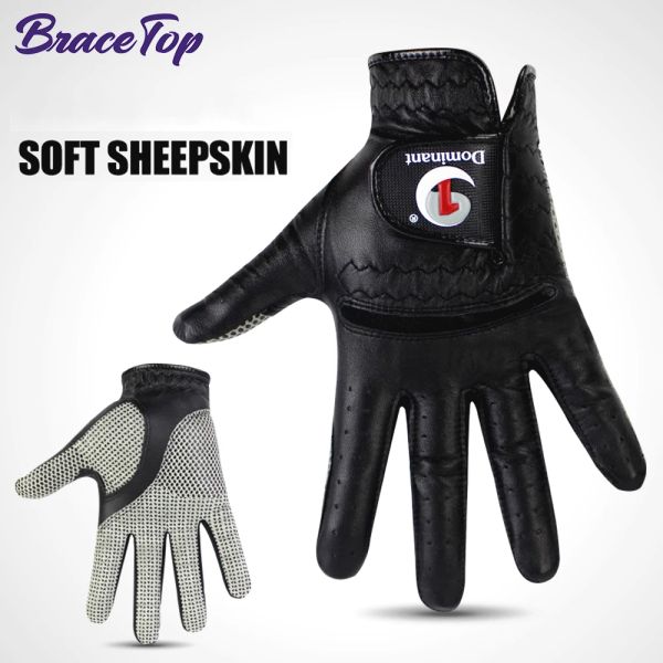 Handschuhe Bracetop 1 Paar Männer Golfhandschuhe linke rechte Hand weiche atmungsaktive reine Schaffell mit Antislip -Granulat Schwarze Golfhandschuhe