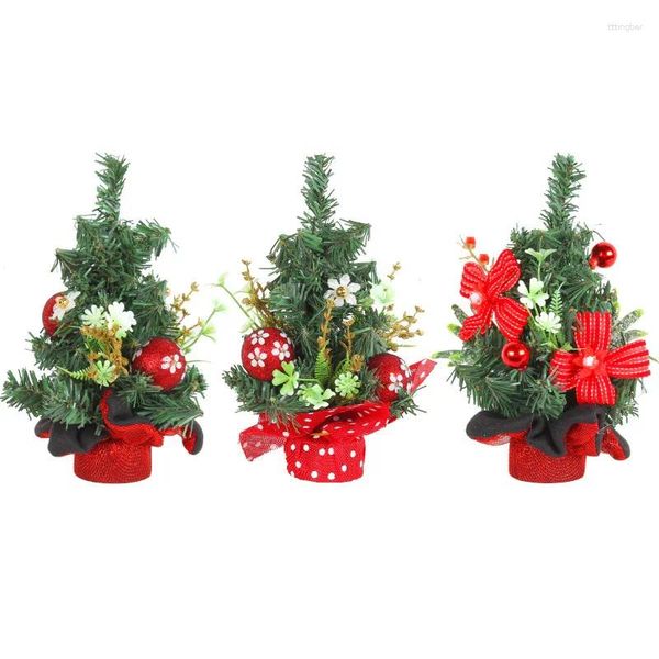 Dekoratif Çiçekler 9.8inch Mini Noel Ağacı Ev Dekoru Kırmızı Toplar Yapay Dekorasyonlar 2024 Yıllık Parti Malzemeleri Masaüstü Süsleme