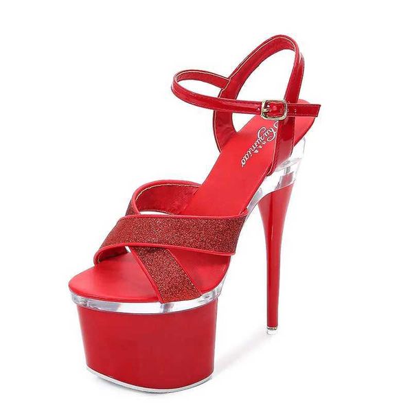 Scarpe eleganti Tubo d'acciaio Danza Donna 2020 Sandali estivi con punta aperta e tacco alto 15-18 cm Modello con fondo spesso Nero Décolleté di grandi dimensioni H240321SIGXDR9K