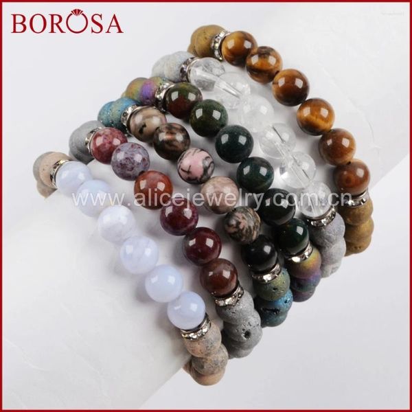 Strand Borosa 10pcs Уникальный гальванирующий 8 -миллиметровый титановый стиль натуральные камни браслеты мода Druzygems радужный браслет