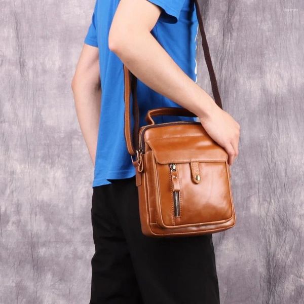 Borsa da uomo Messenger in vera pelle moda multifunzione con patta a tracolla per uomo borsa casual Bolsas regalo uomo