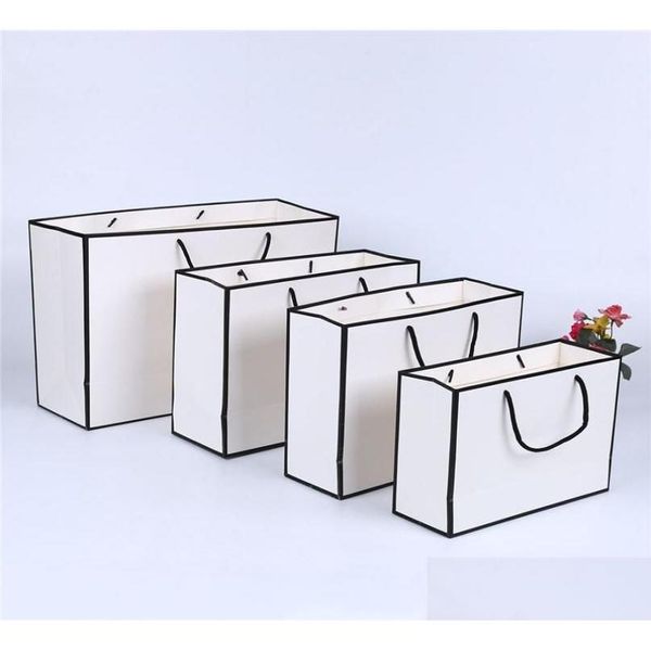 Presente Envoltório Branco Cartão Kraft Saco De Papel Engrossar Roupas Loja Embalagem Bolsa Vestuário com Handles1472963 Drop Delivery Home Garden Fes Dhkux