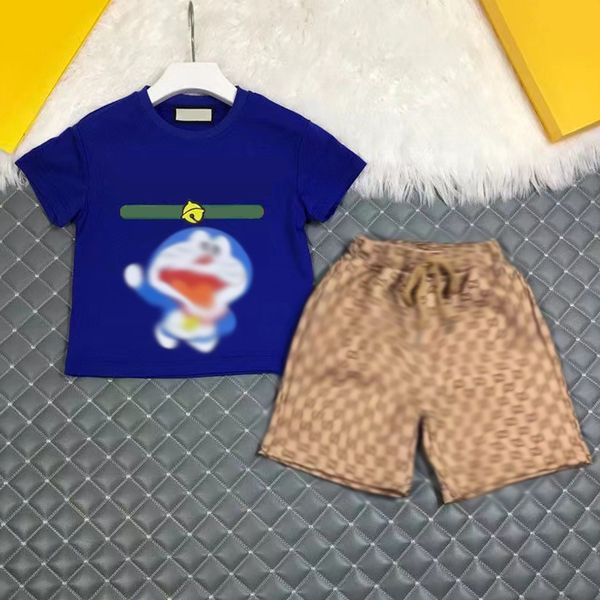 Летняя футболка с короткими рукавами и принтом кота Dingdang для мальчиков и девочек, шорты, комплект из двух предметов, модный удобный хлопковый комплект для больших мальчиков