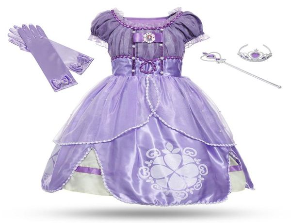 4 Stile Lila Mädchen Sofia Prinzessin Kostüm Kinder 5 Schichten Blumen Sophia Partykleid Mädchen für Halloween Fancy Dress Up Outfit C2437124