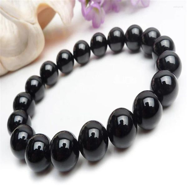 Bracciale con perline di tormalina nera naturale, Brasile, perline rotonde da donna, 8 mm, 10 mm, 14 mm, 12 mm.