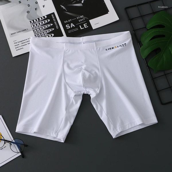 Cuecas masculinas perna longa boxer shorts calcinha malha respirável u bolsa ginásio hombre boxershorts boxers roupa interior