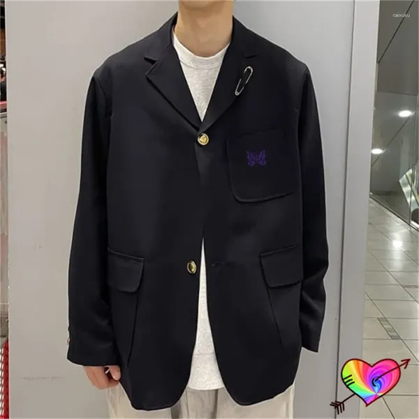 Jaquetas masculinas 2024 preto casual agulhas pin homens mulheres 1:1 roxo bordado borboleta jaqueta bolsos awge track coats