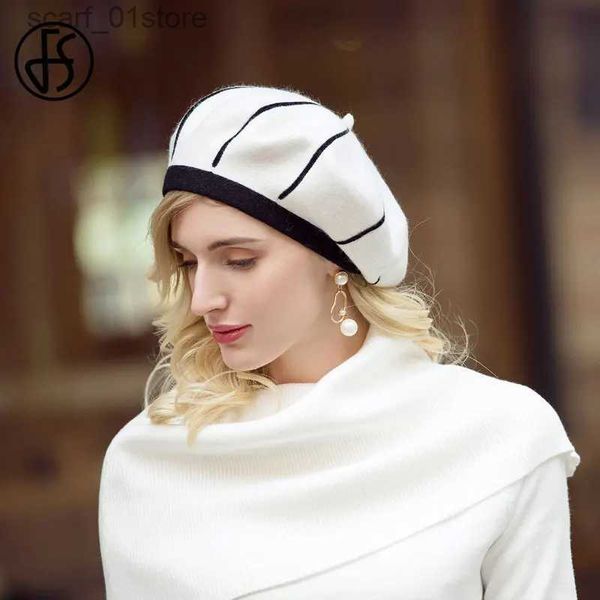 Cappelli a tesa larga FS Berretto da coniglio da donna Autunno e inverno Cappello da artista francese bianco Cappello da artista per ragazza elegante Berretto da donna caldo C 2023C24319