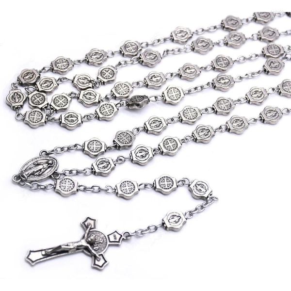 Цепочки R2LE в стиле ретро для мужчин и женщин, ожерелье с четками для креста, кулон, христианские религиозные дети, для мальчиков и девочек, церковная часовня, сувениры Gi
