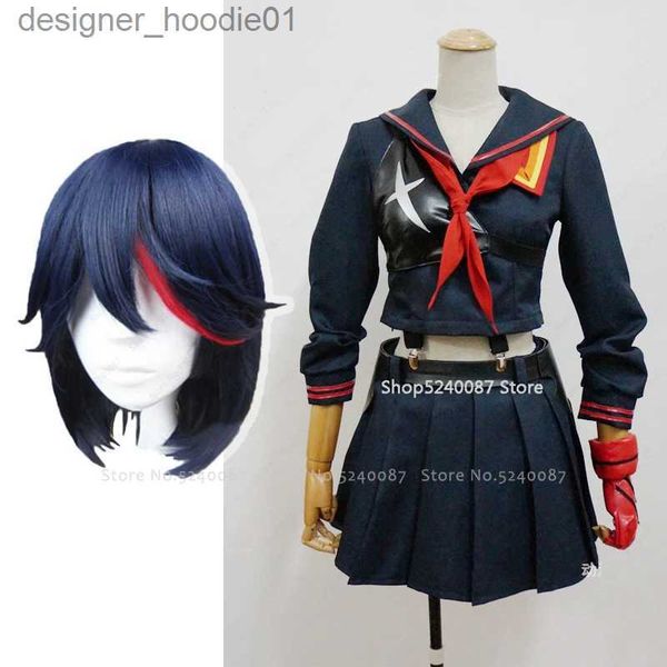 cosplay Trajes de Anime Anime japonês Kill La Kill Matoi Ryuko peruca de cabelo curto role-playing vamos lá Camiseta luvas esportivas uniforme escolar conjunto de marinheiro da marinha C24320