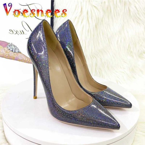 Scarpe eleganti Argento Nero Elegante Banchetto da donna Primavera Nuovo Cambia colore Tacchi alti 12CM Moda Décolleté da ufficio con punta Plus Size 43 H240325