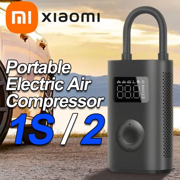 Steuerung Neue Original Xiaomi Mini Tragbare Elektrische Luftpumpe Treasure 2 Mijia 150PSI Kompressor 1S Rollenmaschinenlinie Typc LED Multitool Inflator für Auto