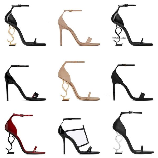 Tasarımcı Sandalet Opyum Yüksek Topuklu Kadın Açık Ayak Parmağı Stiletto Klasik Metal Harfler Sandal Moda Stilist Ayakkabı Ayakkabı Toz Çanta