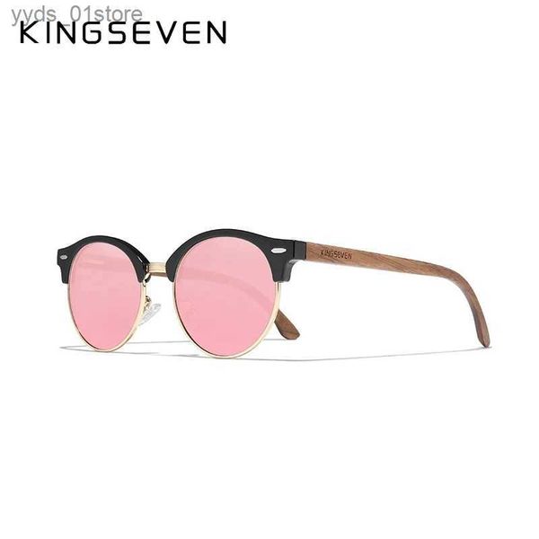 Óculos de sol Kingseven Walnut Round Mens Sunglasses Mulheres Madeira Polarizada UV400 Óculos Handmade Alta Qualidade Anti-Reflexo Eyewaer L240320