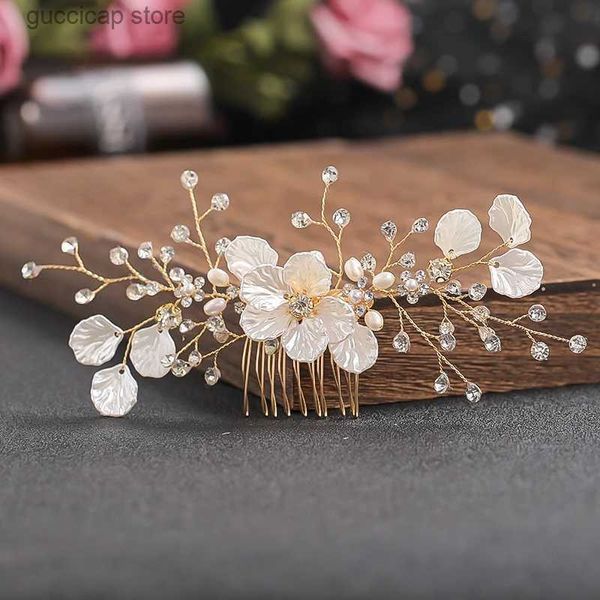 Tiaras Neue Ankunft Hochzeit Haar Kamm Handgemachte Kristall Strass Simulierte Perlen Keramik Blume Braut Haarnadeln Aufkleber Frauen Schmuck Y240320