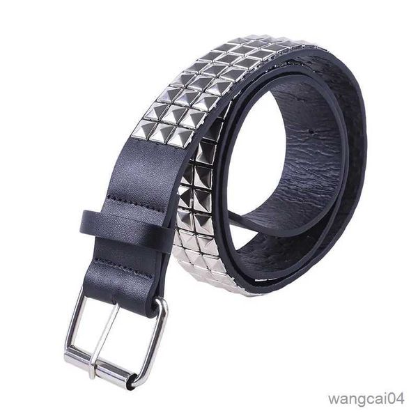 Cinture Cintura con rivetti alla moda a piramide lucida Cintura da uomo con borchie da donna Punk Rock con fibbia ad ardiglione Rivetto con strass moda nera