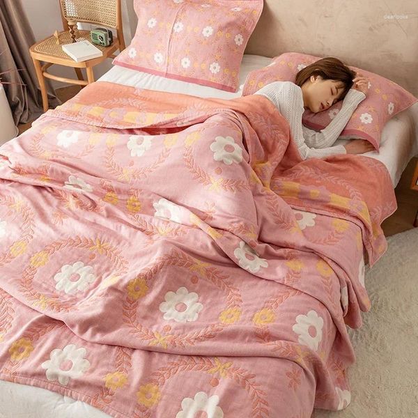 Одеяла, четырехслойное марлевое одеяло в корейском стиле с цветочным принтом, мягкое многоцелевое одеяло для путешествий, офиса, легко носить с собой