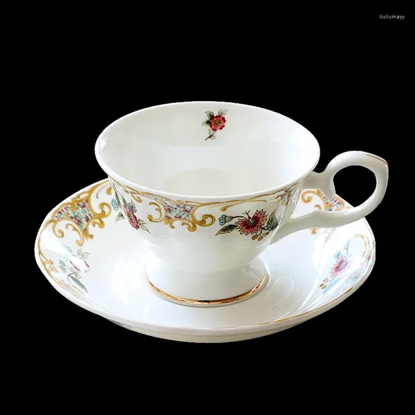 Tazze Piattini 220ML Fine Bone China Tazza da cappuccino con piattino Noble Latte English Tasse Esspresso