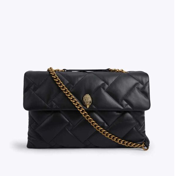 Kurt Geiger London Kensington XXL 38 cm weiche Lederhandtaschen, luxuriöse schwarze Ketten-Umhängetasche, große Umhängetasche und Tasche 1113ESS