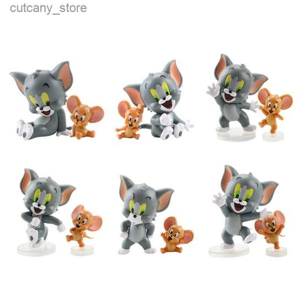 Figuras de brinquedo de ação 12 unidades dos desenhos animados Tom Jerry Mini figura anime bolo ornamento gato bonito com mouse boneca de ação colecionáveis crianças brinquedos de presente modelo L240320