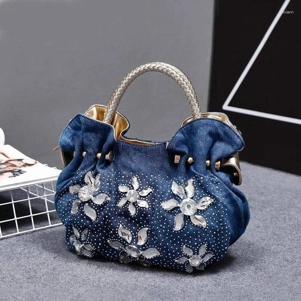 Totes wallike moda mulher denim bolsas saco do vintage luxo strass tote sacos da senhora pequena jean bolsas femininas para o sexo feminino