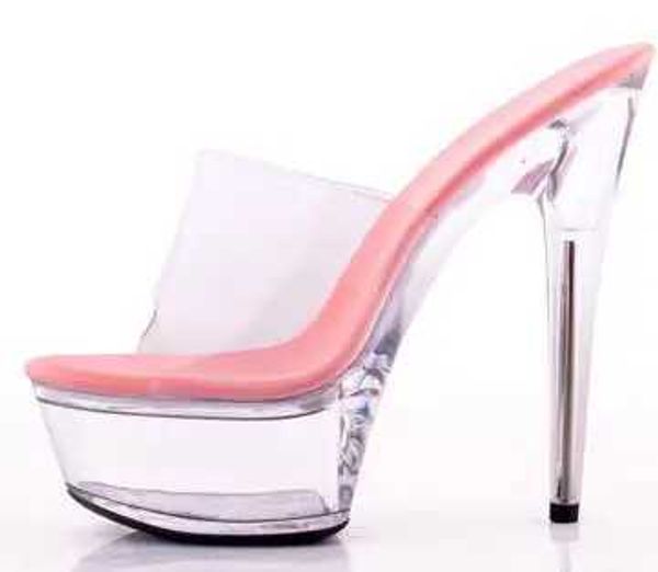 Elbise ayakkabı kadın platform sandalet 2018 şeffaf kristal topuklar 15cm floresan renk moda şovları seksi büyük bahçeler terlik 34-44 h240321o8drt9kk