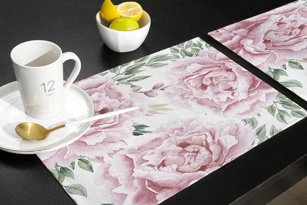 Tischsets, 4/6-teiliges Set, hübsche rosa Rosen, Blumengarten-Matte für Esszimmer, Küchenzubehör, Bettwäsche, Tischset, Teepads