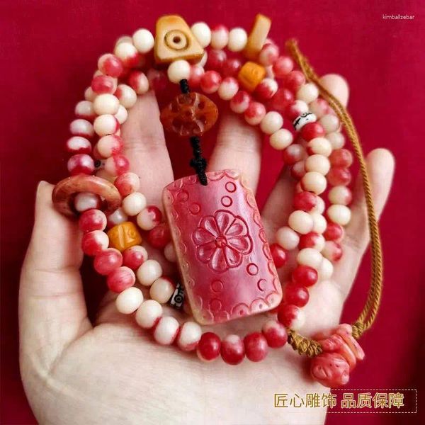 Strang Ochsenknochen Blut Material 8 6mm108 Buddha-Perlen Drei-Wege-Umarmung Frosch Beiyun Handgeschnitztes Marken-Sechs-Loch-Clip-Laufarmband