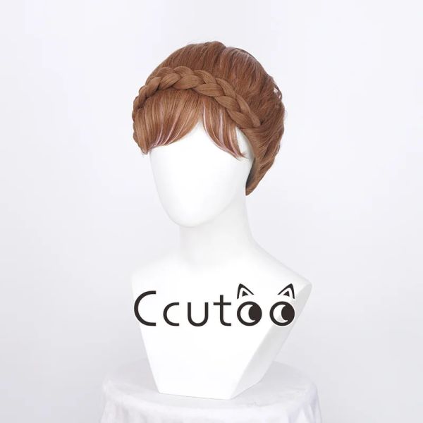 Parrucche parrucca ccutoo trecce corte marrone naturale misto biondo Anna Updo parrucca per capelli sintetici costume cosplay + cappuccio per parrucca