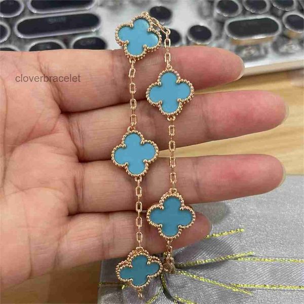 Van 4 Leaf Clover Cleef Armband Vanclef Luxusmarke Designer-Armbänder Schmuck 18 Karat Gold Blau Türkis Stein Schmetterling Liebe 5 Blumen Diamant limitierte Auflage